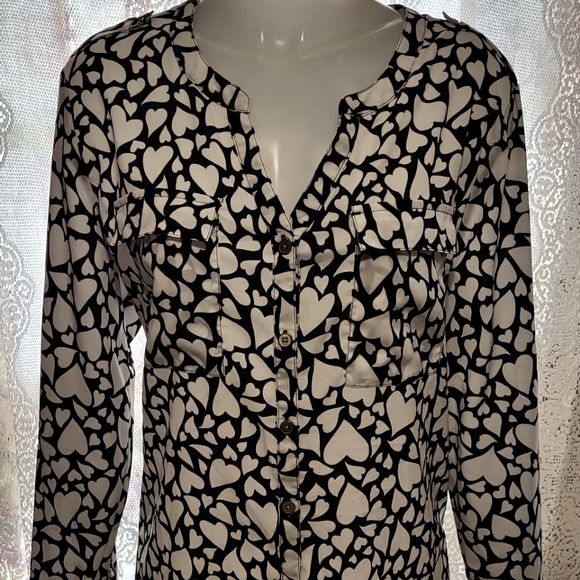Croft & Barrow Navy & white button down heart blouse size XL - Picture 1 of 5